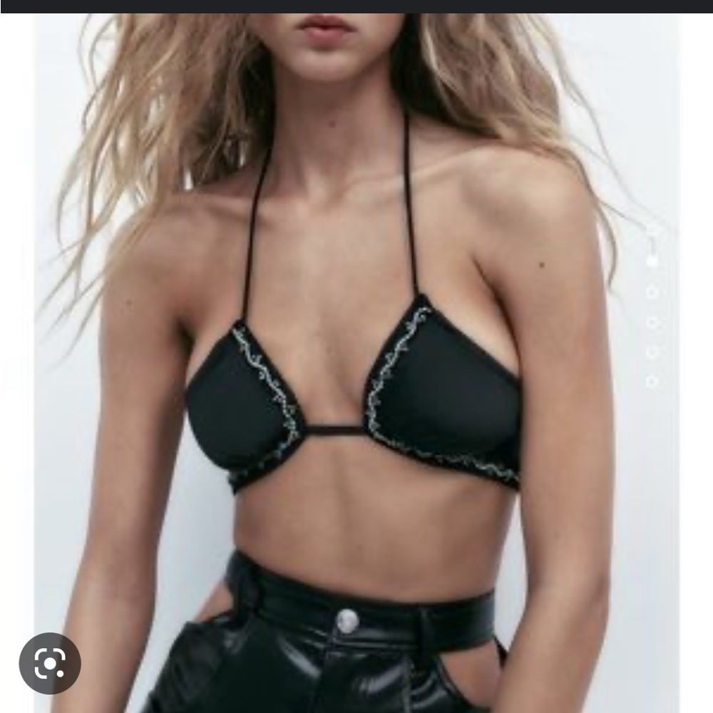 NWT ZARA SATIN RHINESTONE CROP TOP